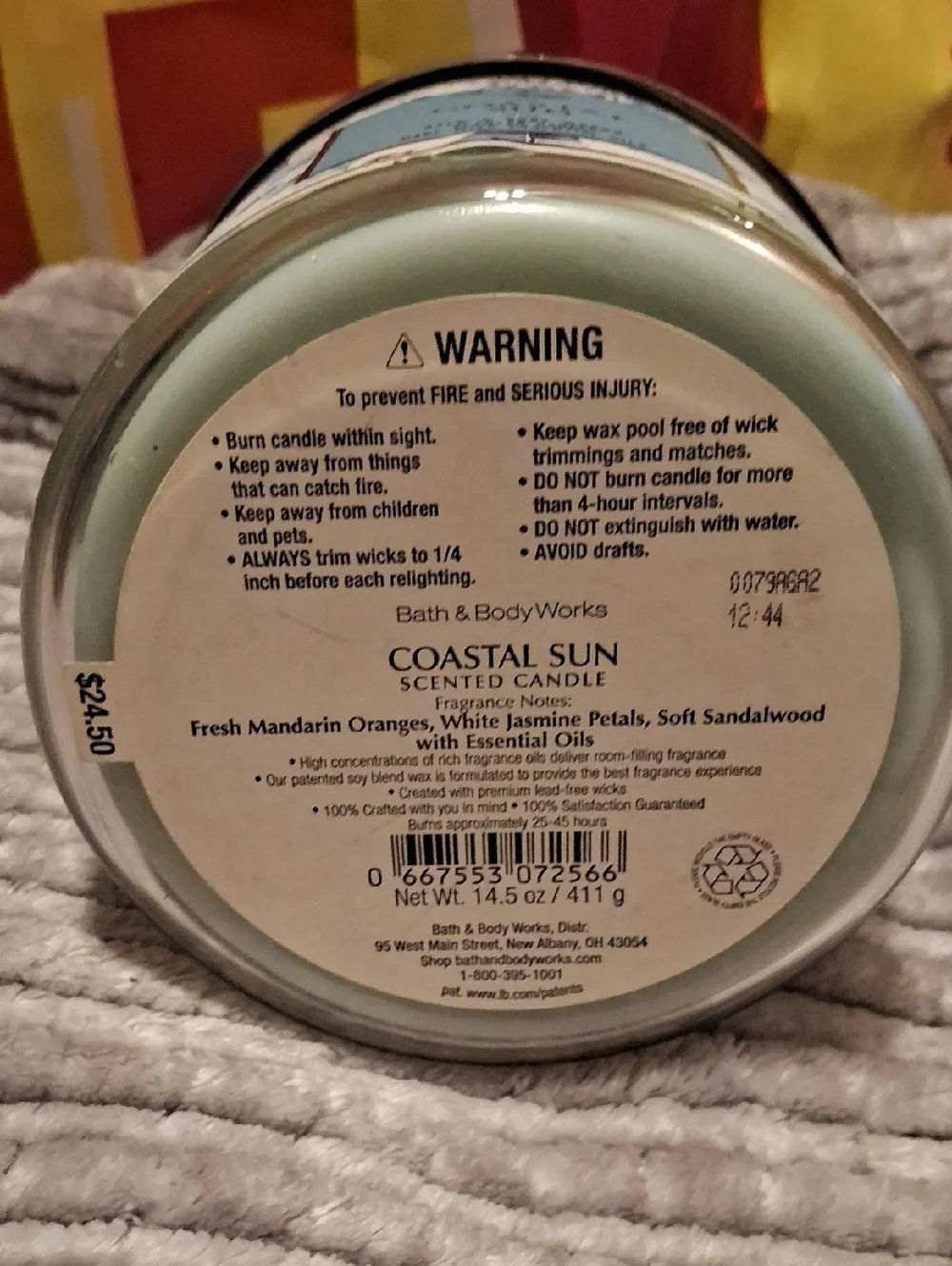 Bath & Body Works Coastal Sun Candle - Blue, White, Gold - Picture 2 of 3